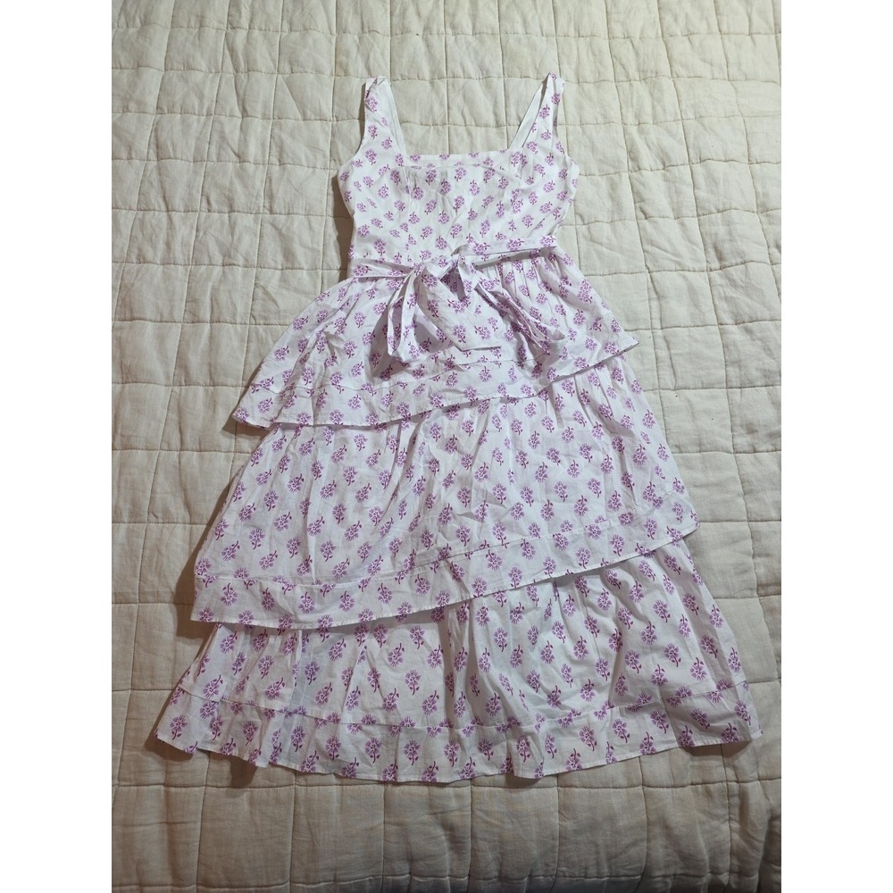 NWT‎ J.Crew  Sleeveless Belted Tiered Dress Purple And White Floral Size 0
